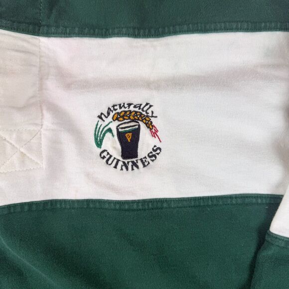 Vtg Guinness Embroidered Rugby Polo Long Sleeve Striped Men's L/XL* Green - Picture 3 of 14